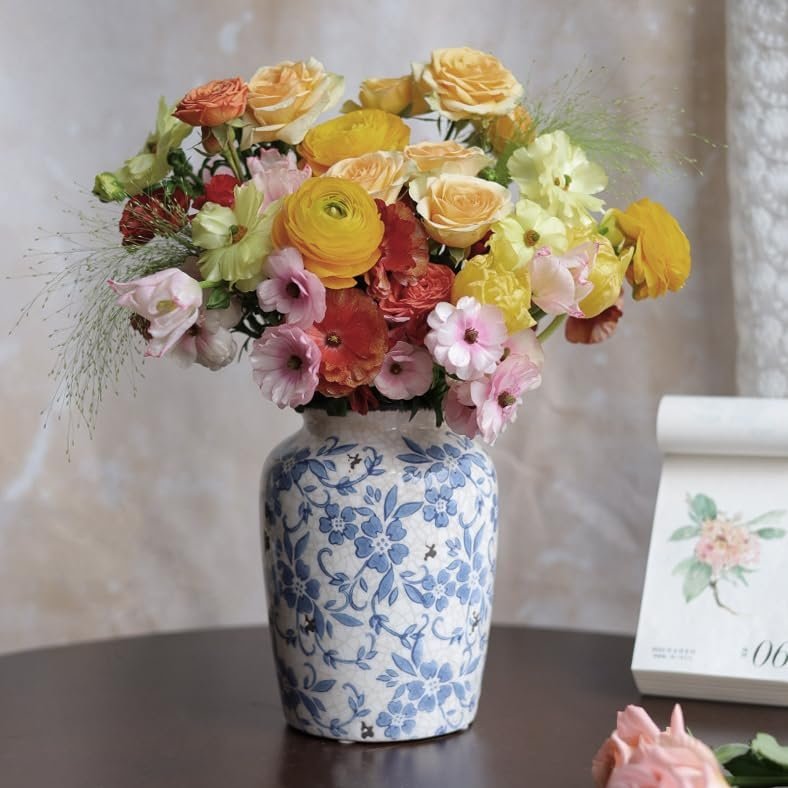 Blue Floral Ceramic Vase - Image 2