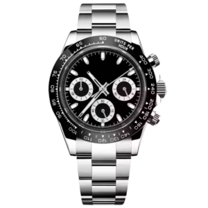 Men's Chronograph Watch Black Dial Stainless Steel Bracelet Tachymeter Bezel