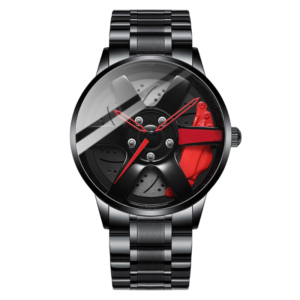 Men's Quartz Watch Car Wheel Rim Dial Design, Stainless Steel Band