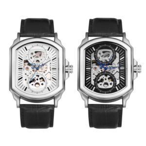 Men's Automatic Mechanical Watch Square Skeleton Dial, Leather Strap
